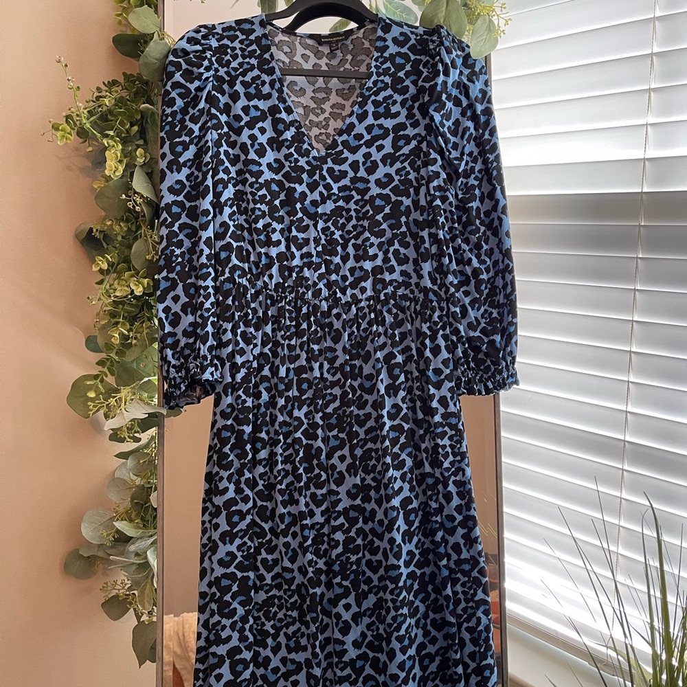 Banana Republic Blue and Black Leopard Print Dress